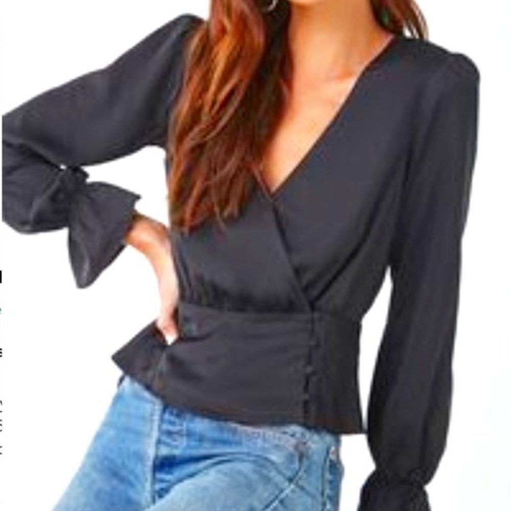 NWT Black Small Button-Loop Wrap Top Forever 21